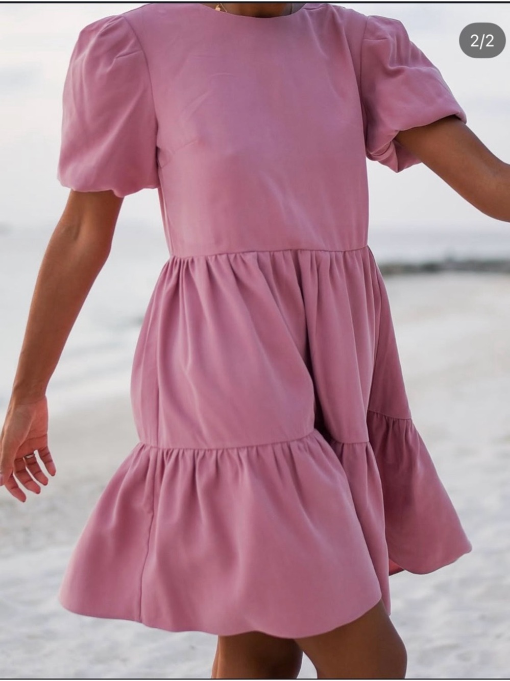 NWT Mauve Puff Sleeve Tiered Mini Dress,size S